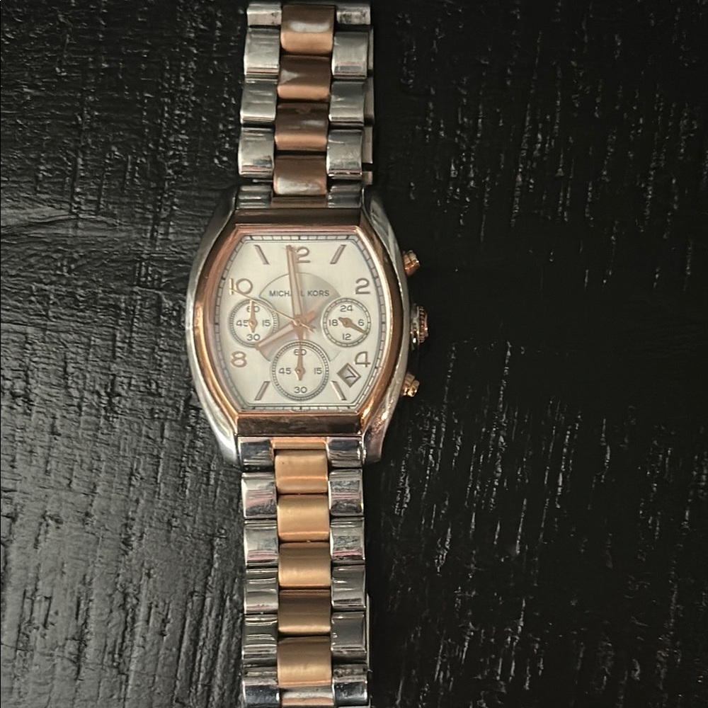 Michael Kors Silver and Rose Gold Chronograph Watch